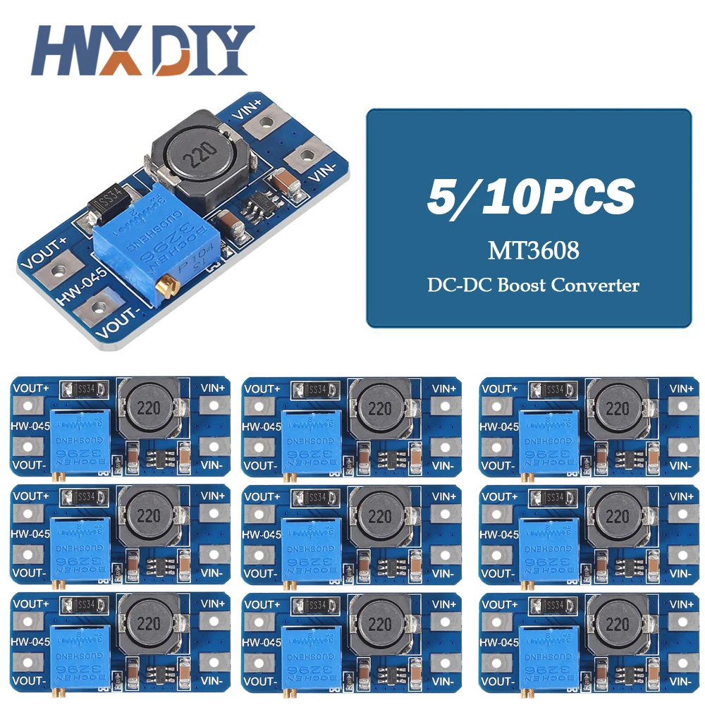 

10PCS MT3608 DC-DC Step Up Converter Module Adjustable Booster Power Supply Module Voltage Regulator 2A Max 2V-24V To 5/9/12/28V