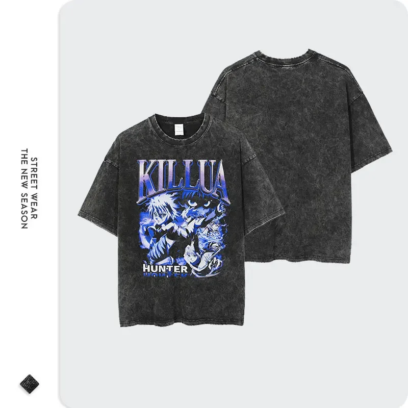 Killua Zoldyck T-shirts Men Streewear Vintage Washed Anime T Shirt Short Sleeve Harajuku Manga Phantom Troupe Tops Tees Cotton image 2