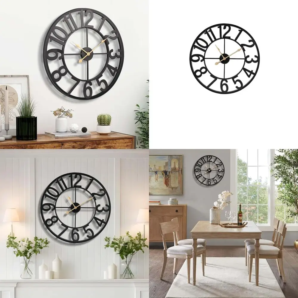 

24 Arabic Numeral Metal Wall Clock - Silent, Oversized Decor for Living Room, Bedroom, Kitchen