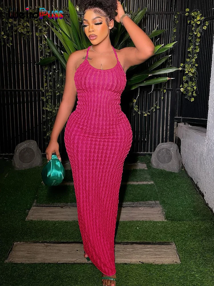 Bizarre chat dos nu licou robe femmes croix pansement sans manches Sexy élégant maigre Stretch fête de mariage Maxi moulante robes