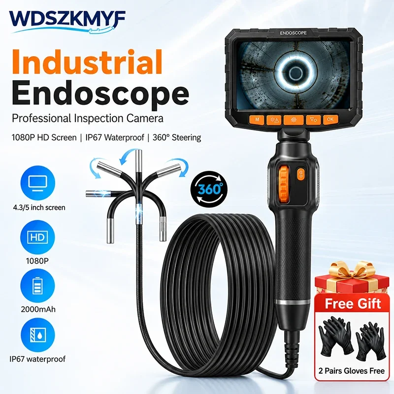 360 Articulating Borescope 1080P 6.0mm 4.3/5inch LCD Monitor