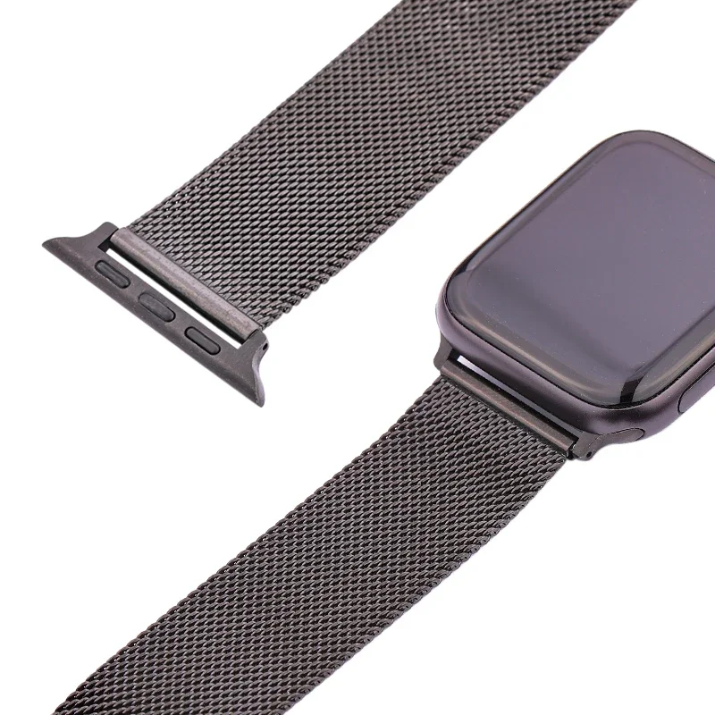 Bracelet à boucle milanaise en maille pour Bracelet de montre Apple 44mm 40mm 38mm 42mm, Bracelet noir argenté, Iwatch série 4 3 Se 6 7 45mm 41mm