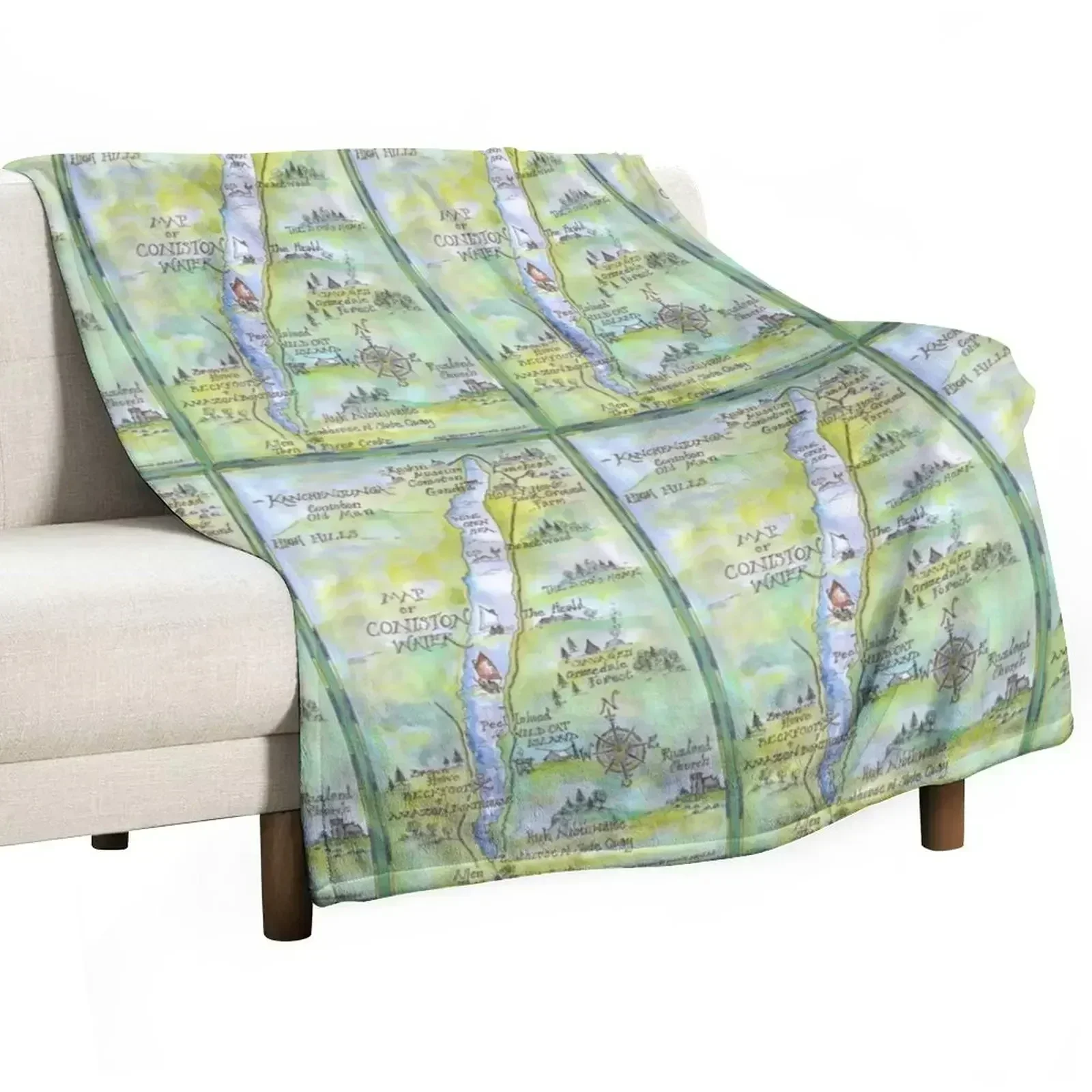 Swallows and Amazons map of Coniston Water - Throw Blanket Beautifuls Vintage Furrys Soft Beds Blankets