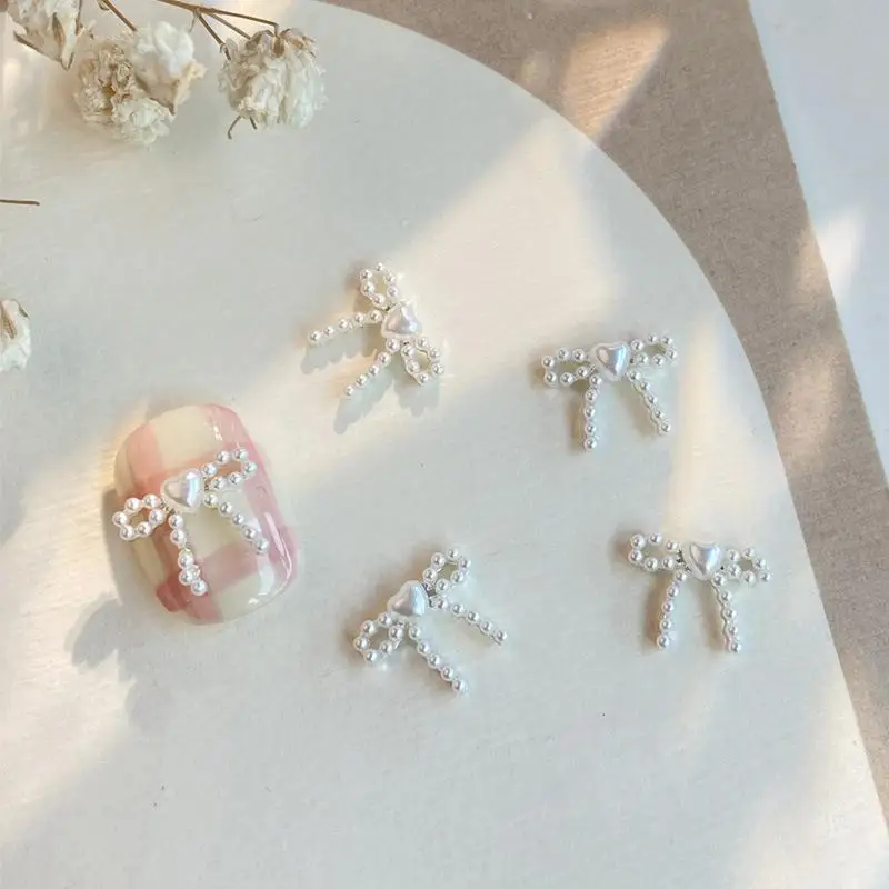 10 pçs bonito macaron colorido 3d resina pérola arco encantos da arte do prego japonês preal bowknot fita decorações da arte do prego para unhas diy