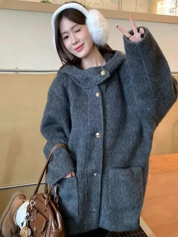 

Laid-ba Sle ort шерстяное пальто женское модное корейское атласное осенне-зимнее высококачественное большое пальто Fem верхняя одежда