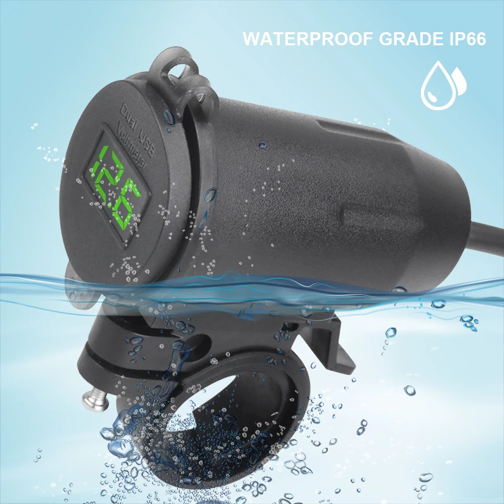 Rider Stuurrek Autolader Dubbele USB-motorfietslader Snel opladen QC3.0 Oplader voor mobiele telefoons voor motorfietsen Multiprotection