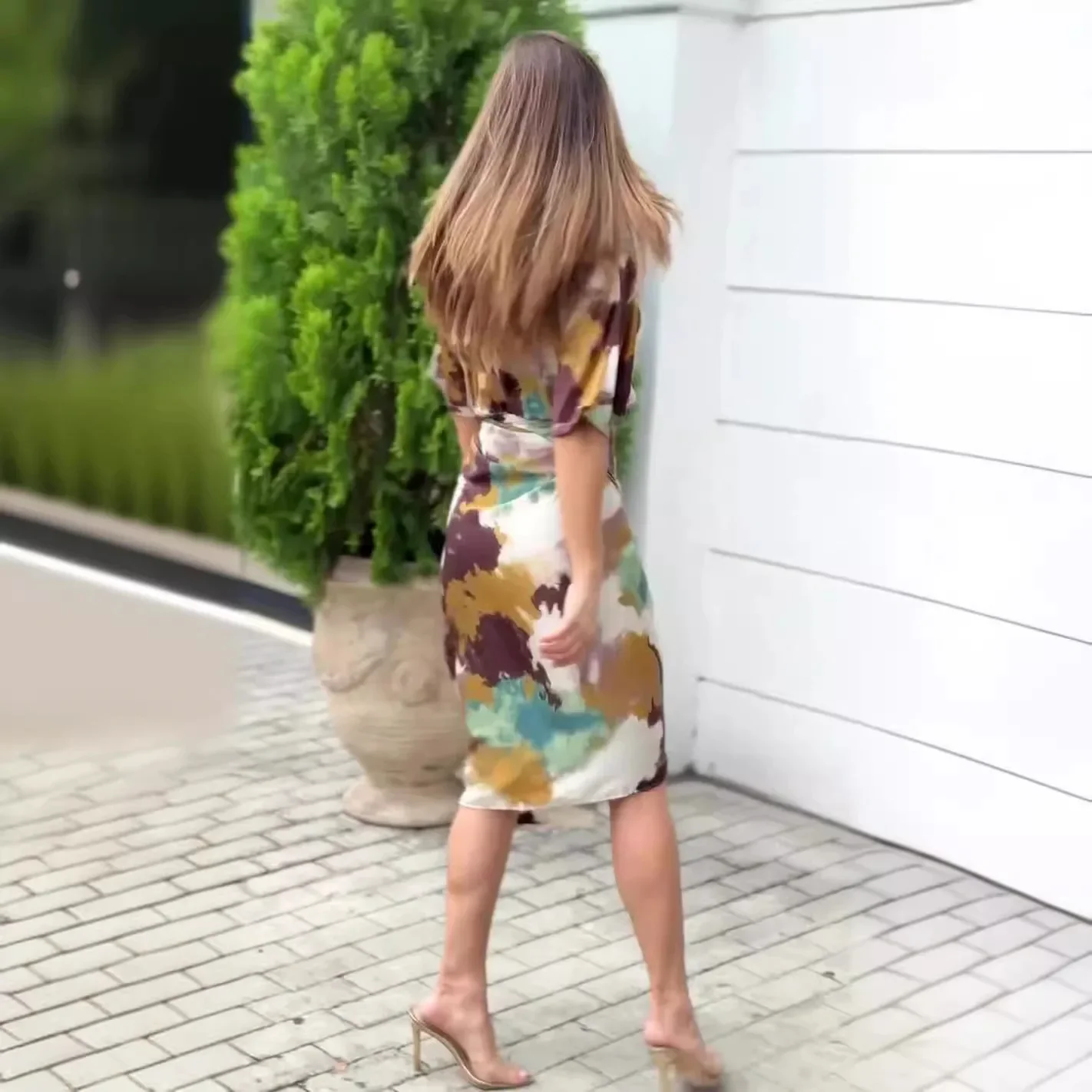 Women's Clothing V-neck High Waist Slim Fashion Tie Dye Printed Sheath Dress