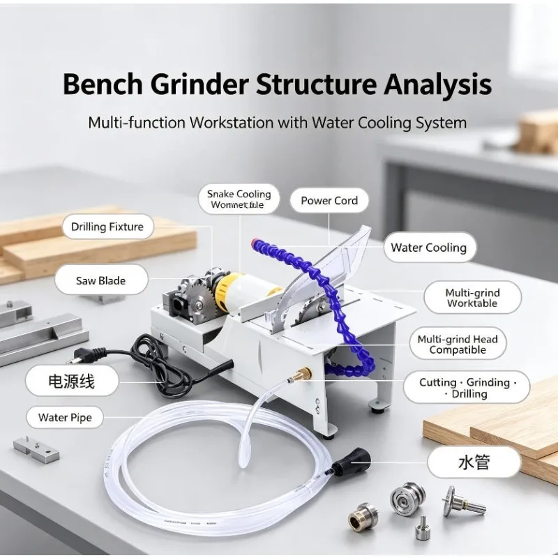 Multifunctional Bench Grinder Machine, Jade Cut Polish Carve Tool, All‑in‑one Device for Bead Drilling Stone Wood DIY Craft Work