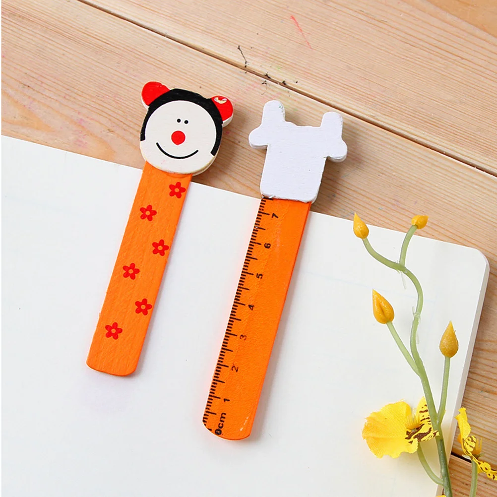 10 Pcs Bookmarker for Kids Wooden Ruler Cartoon Scale Japanese and Korean Child