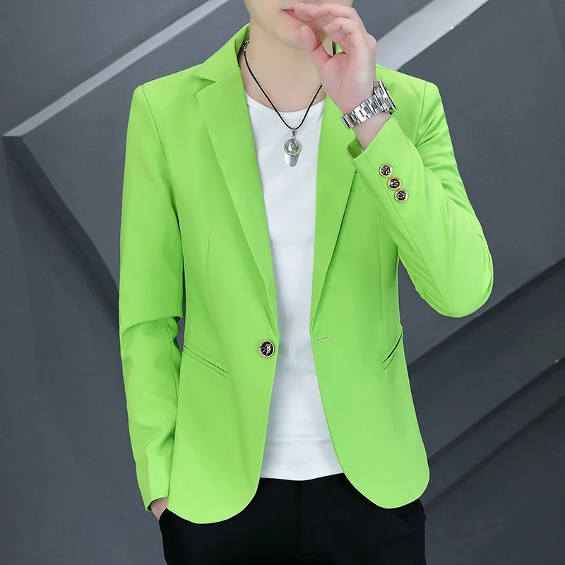 Autumn Men New Casual Suit Jacket Green and Red Solid Color with One Buttons Mens Formal Jacket Blazer Men Size M-3XL