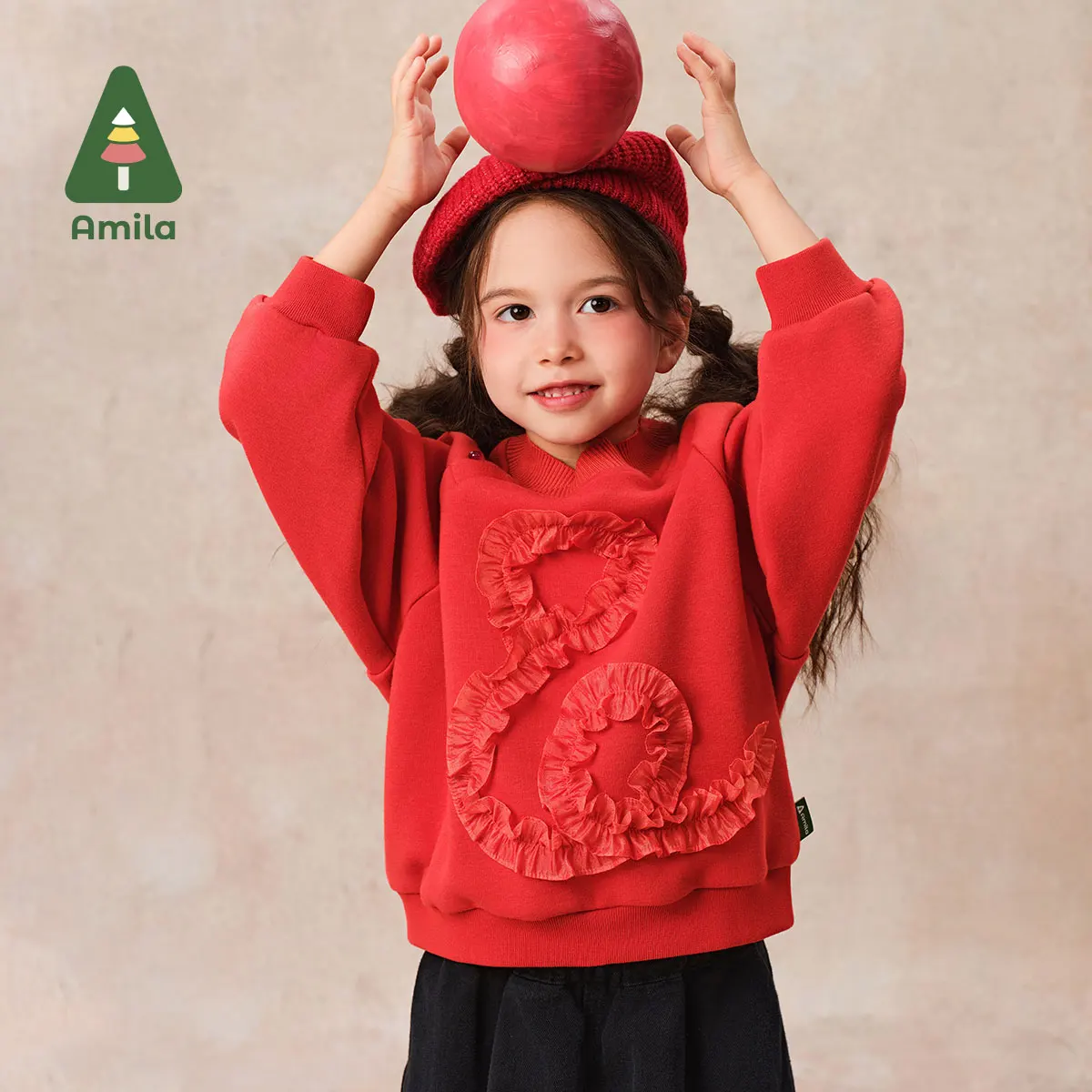 Amila Baby Sweatshirt 2024 New Winter Chinese Style Warm Plus Velvet Skin-Friendly Children's Fleece Sweater For Boys And Girls