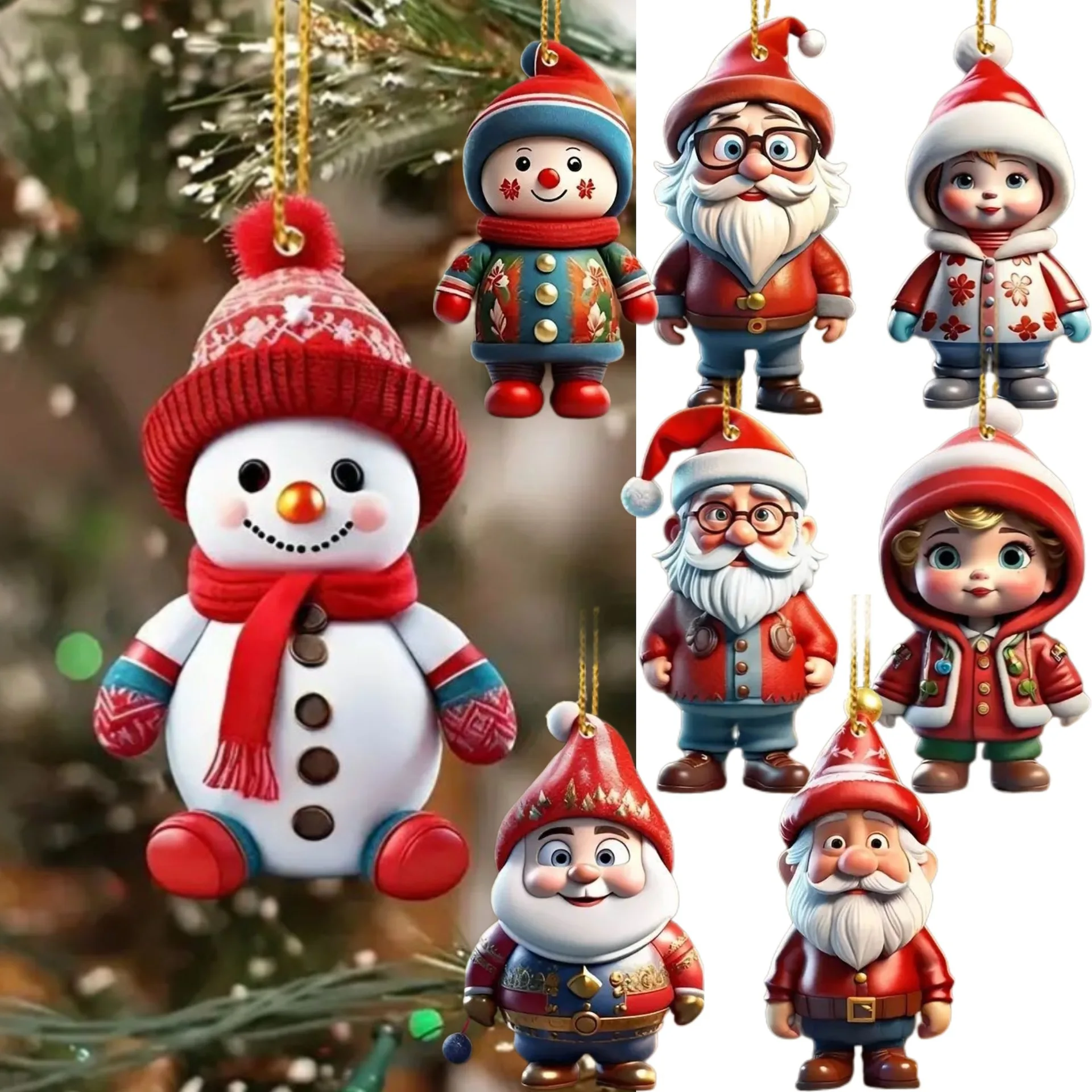 Christmas Character Pendant Christmas Tree Decoration Acrylic Flat Car Interior Decoration Pendant Holiday Party Home Hanging