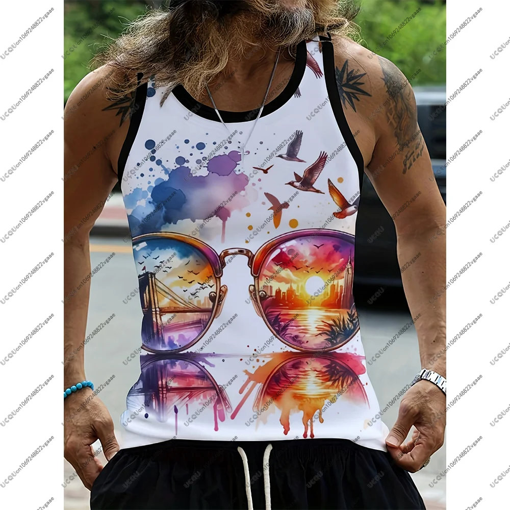 الصيف الاستوائية بدلة ركوب الأمواج تانك القمم الرجال عطلة الشاطئ تي شيرت تنفس سترة رياضية غير رسمية هدية شجرة النخيل بحر هاواي #4