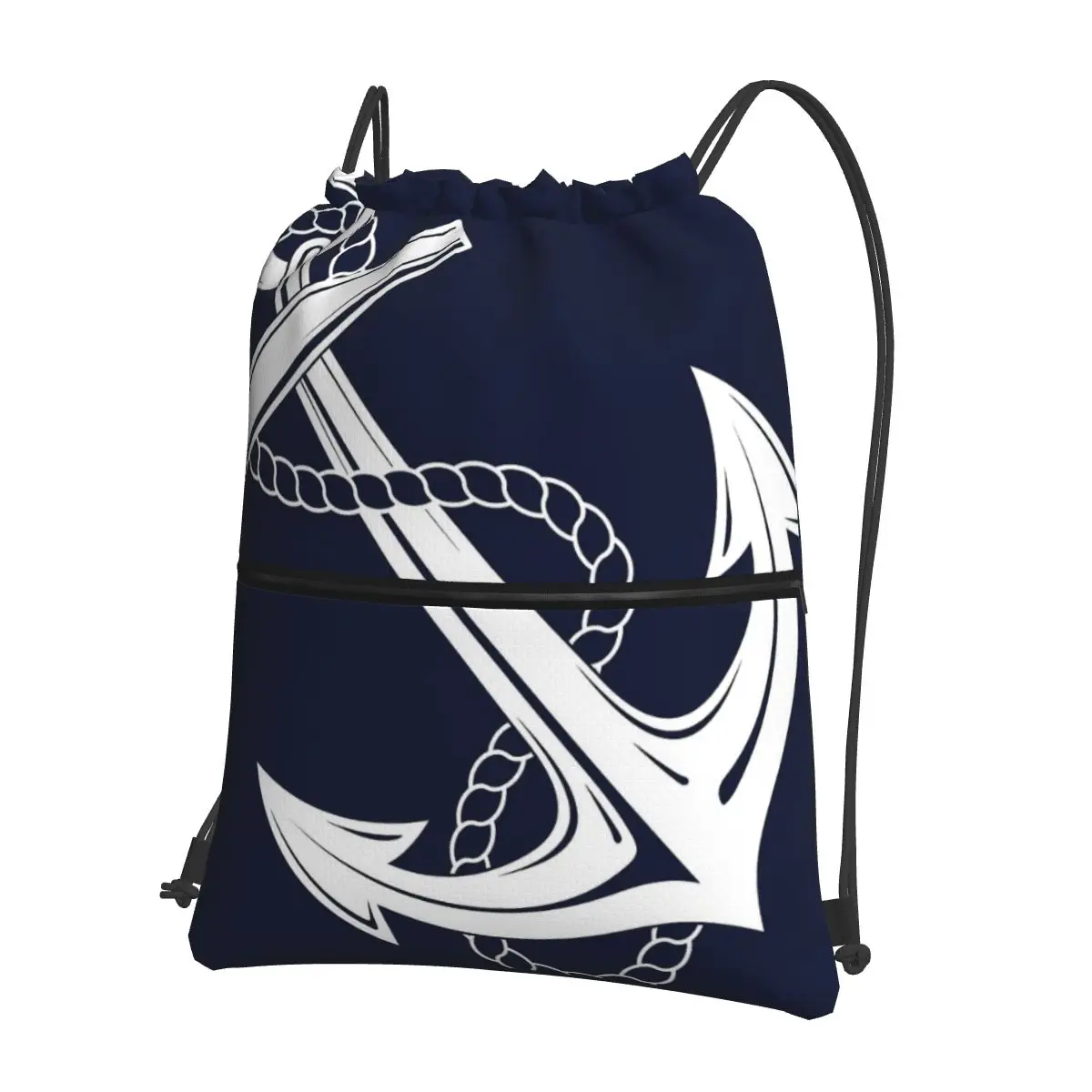 Anchor nautical กระเป๋าเชือกรูดสีขาวน้ำเงินเข้ม, กระเป๋าเป้เดินทางแฟชั่นกระเป๋าหูรูดกระเป๋ารองเท้าสำหรับนักเรียนไปโรงเรียน