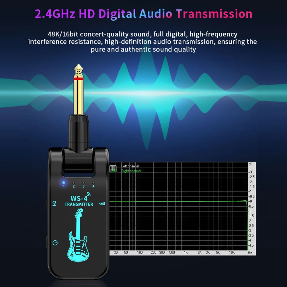 2.4GHZ Wireless Guitar System Rechargeable Audio Transmitter Receiver 40M Transmission 10 Hours Battery Life