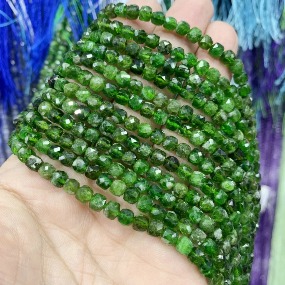 Natural diopside  turquoise Stone Beads  4x4mm amethyst Cube DIY Loose Beads For Jewelry Making Beads Necklace15