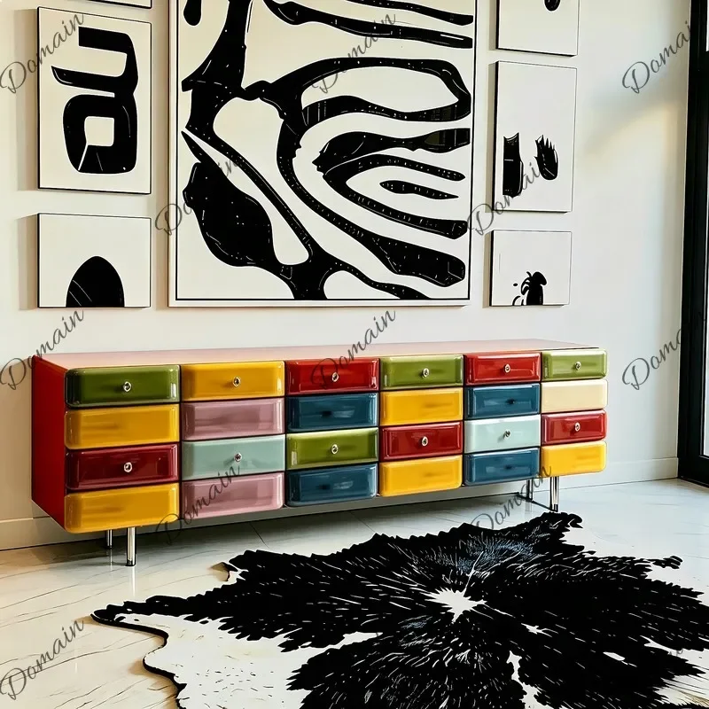 N80 Multicolored Dopamine Art Geometric TV Stand Creative Storage Cabinet for Living Room Irregular Sideboard