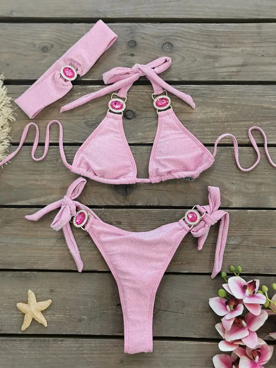 Sexy Edelstein Bikinis Set Badeanzug Luxus Halter Bademode Frauen Schwimmen Anzug 2024 Sommer Trend Urlaub Weibliche Bademode Kleidung