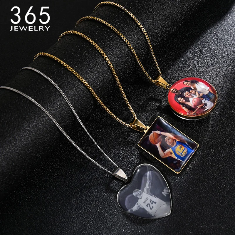Personalized Stainless Steel Custom Photo Heart Pendant Necklace Memory Medallions Engrave Name Jewelry For Women Wedding Gift