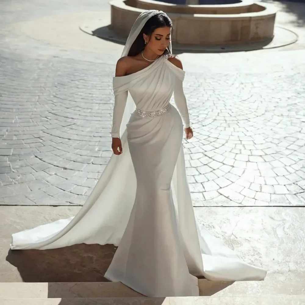 Elegant Ladies Luxury Crystal Mermaid Wedding dress Sexy off-the-shoulder beach photography Romantic Wedding Bridal Party dress