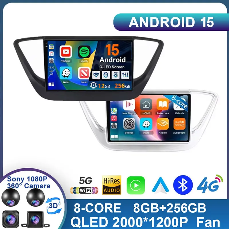 

For Hyundai Solaris 2 Verna 2016 - 2020 Android 15 Carplay Auto Car Radio Navigation GPS Multimedia Player Stereo WIFI+4G 2 DIN