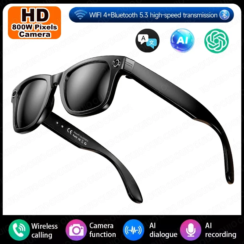 AI Photo Recognition Answer Translation Glasses HD-Definition 800W Camera Music Dual-Mic Call Color-Changing Lens Smart Glasses