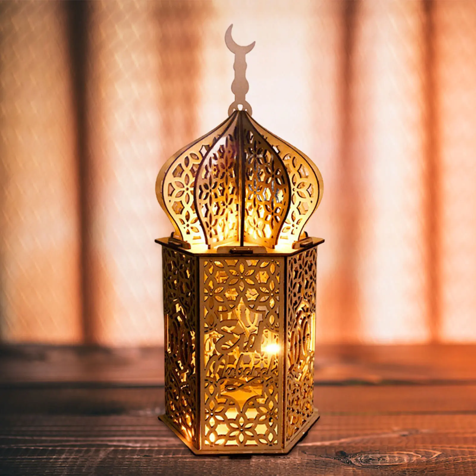 Table Lamp - Wooden Decorative Lantern as Ramadan Eid Mubarak Decorations for Home | Delicately Made