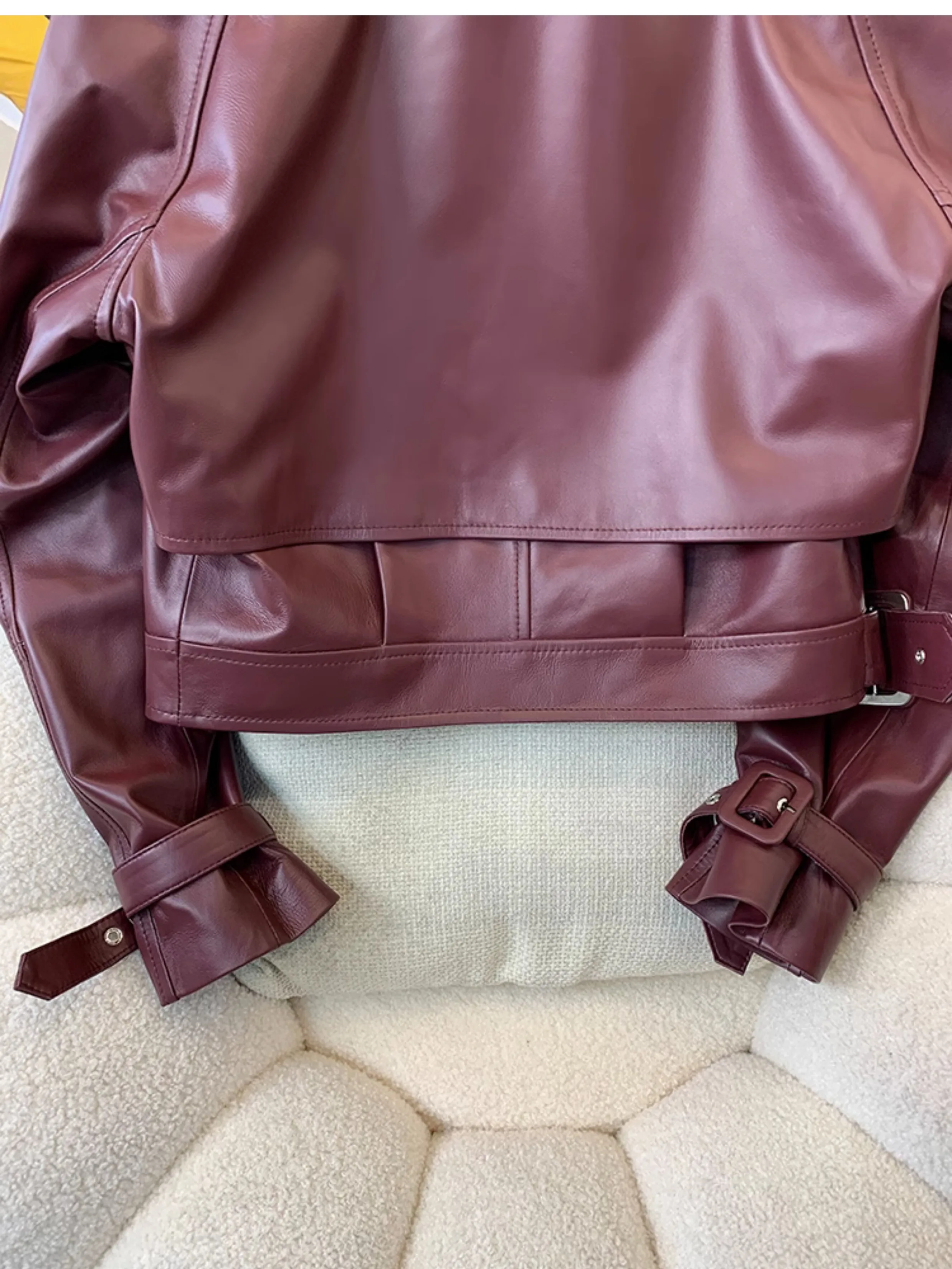 Abrigo de piel de oveja auténtica de estilo europeo para mujer, chaqueta de cuero Real con solapa Irregular, abrigos y chaquetas de motocicleta a la moda