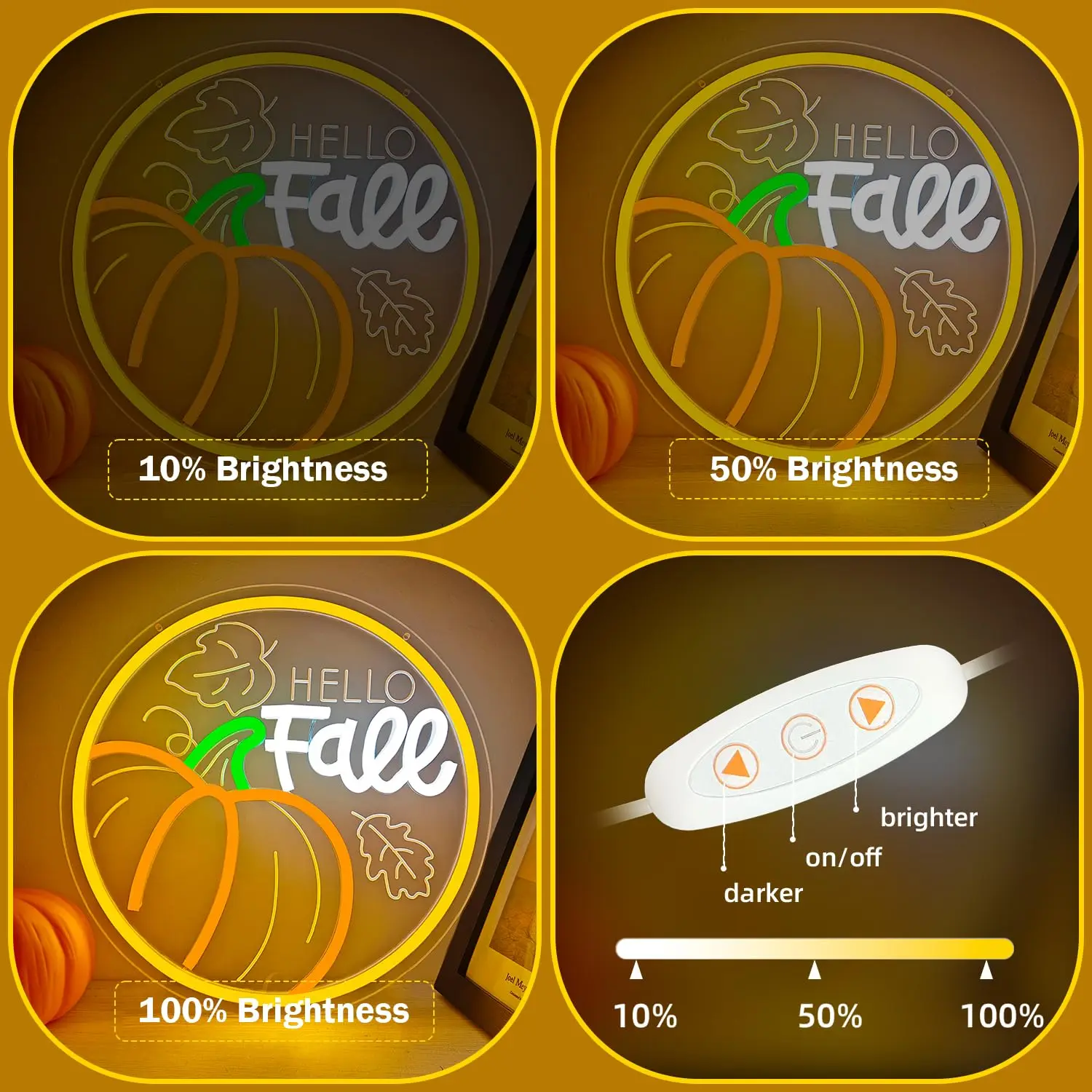 Hello Fall LED Neon Sign Wall Decor Pumpkin Thanksgiving Decor USB Dimmable Light for Home Office Porch Autumn Decor Gift