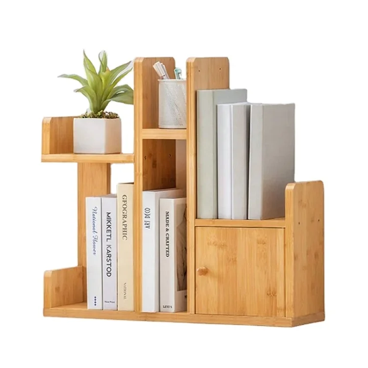 Natural bamboo Desktop Bookshelf Display Storage stand multifunction Book shelves organizers for office and home