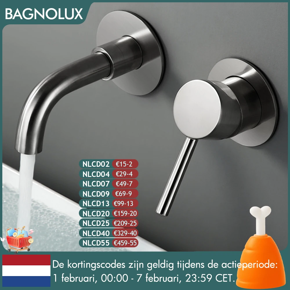 

Набор кранов Bagnolux Ronda, настенный смеситель из нержавеющей стали, твердая латунь, 2 отверстия, для горячей и холодной воды, маленький кран для раковины в ванной