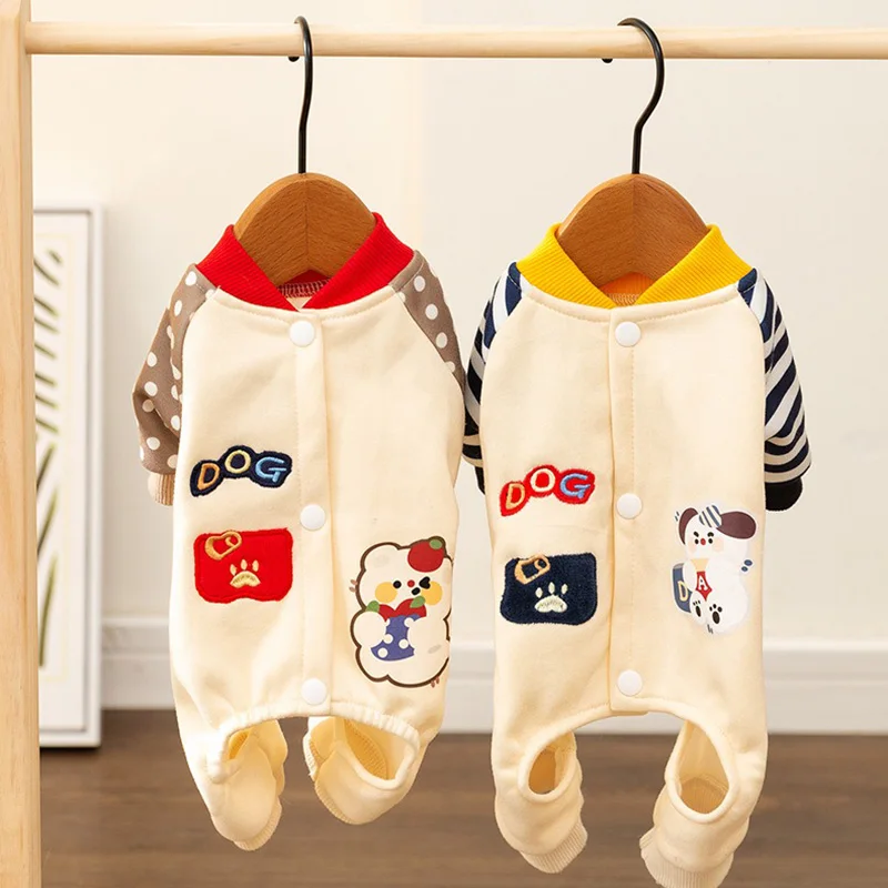 

Small and Medium-sized Dogs Warm Four-legged Clothes Winter Pet Housewear Teddy Cartoon Jumpsuits Beautiful Dog Clothes