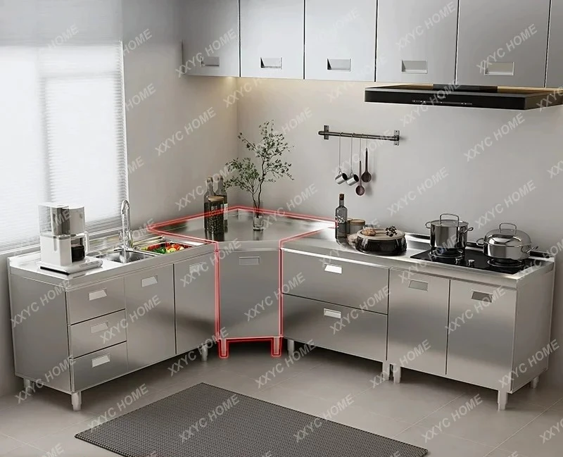 MM 304 stainless steel kitchen cabinet integrated forming countertop thickened storage cupboard simple household stove cabinet