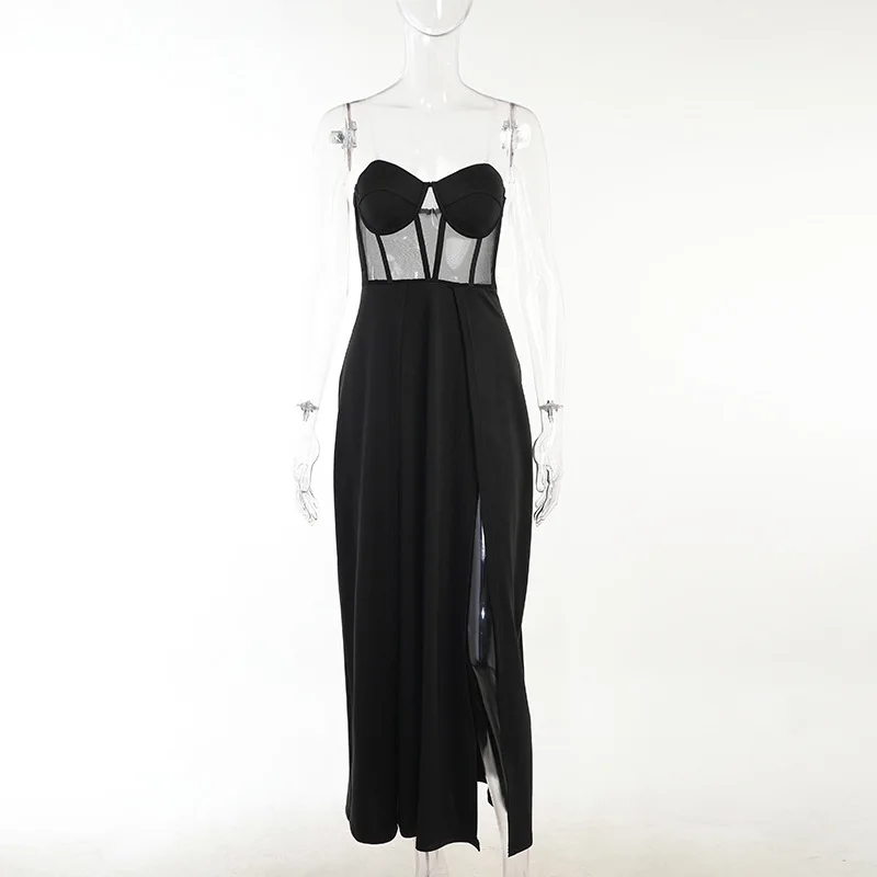 Vestido de corsé negro Sexy para mujer, falda larga de viaje, temperamento, productos europeos y americanos, Verano