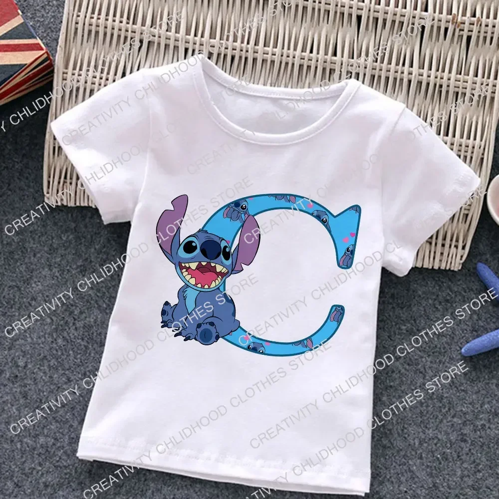 New Stitch Letter A B C D Children T-Shirt Name Combination Tee Shirts Cartoons Kawaii Kid Casual Clothes Girl Boy Harajuku Tops