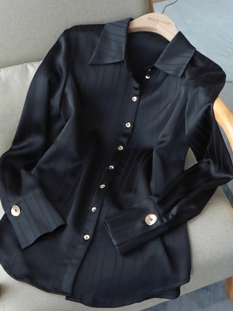 

Женская свободная модная блузка в полоску с длинным рукавом для офиса, осенняя коллекция, бренд Bule Euro Sle