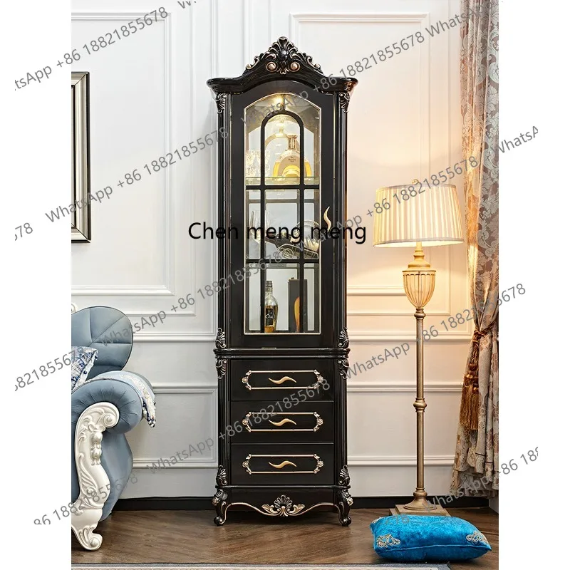 

European double door wine cabinet, living room luxury home retro wall drawer storage display cabinet, French side cabinet