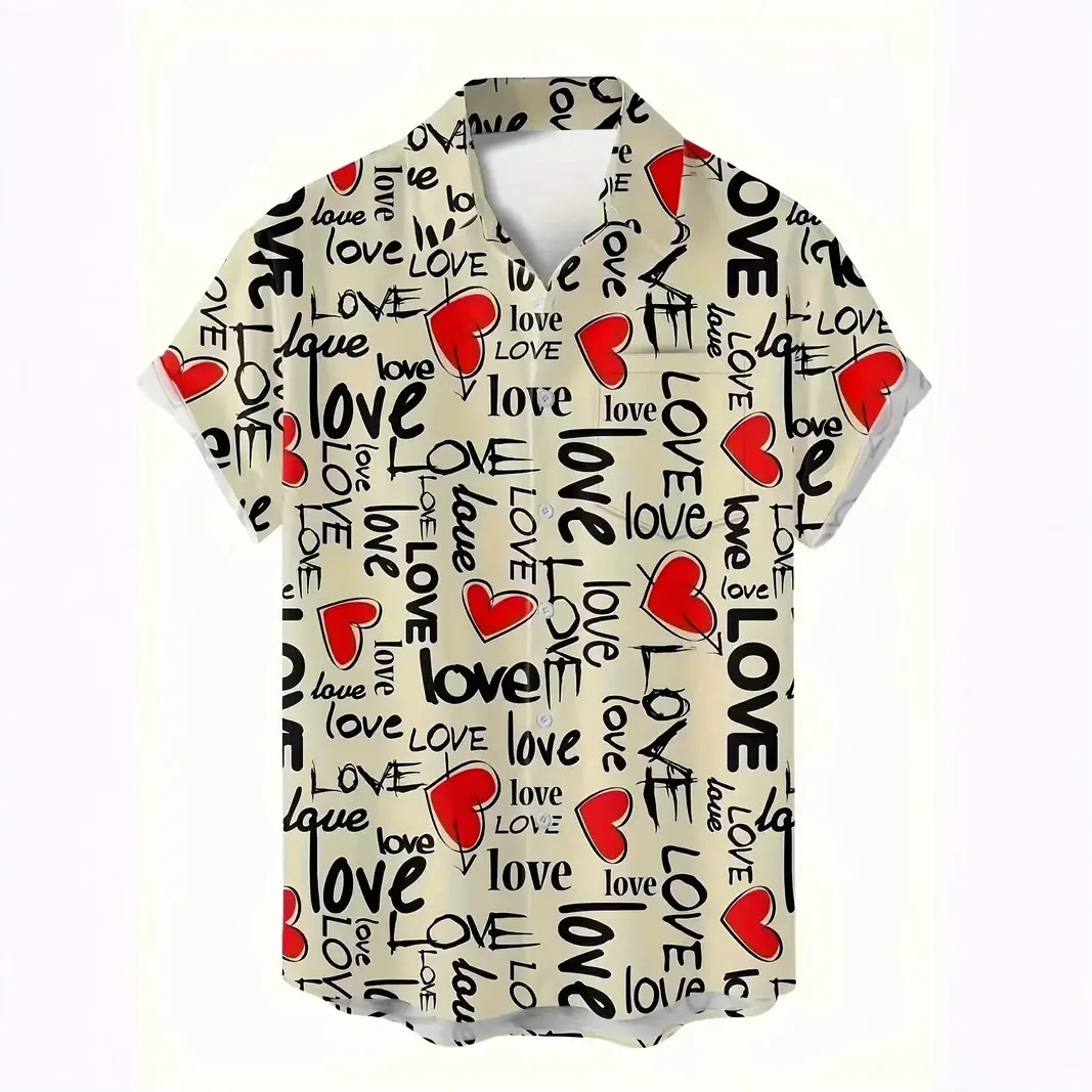 

Повседневная летняя легкая рубашка с коротким рукавом и принтом «Love Letter», свободного кроя, дышащая, универсальная, модная, на каждый день