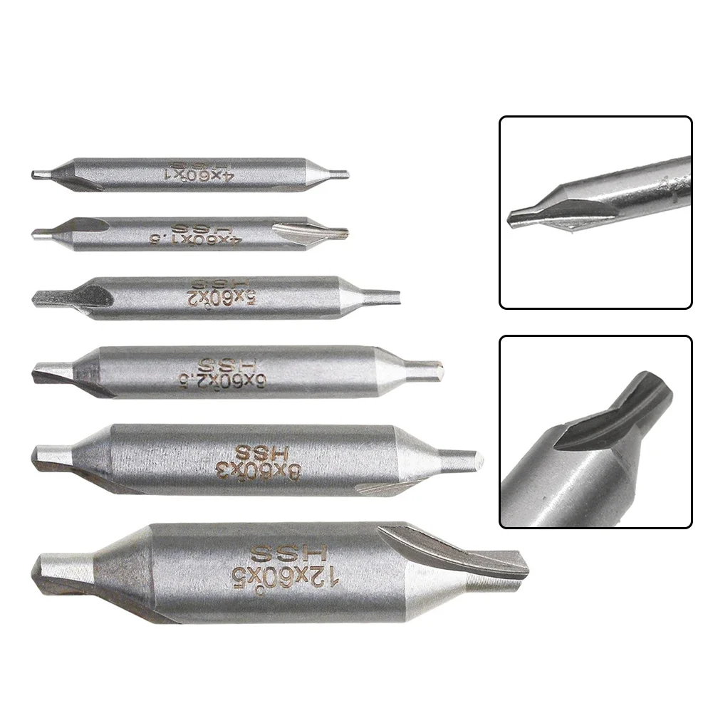 6pcs Combined Center Drills Bit 60 Degree Countersinks Angle Bit Set Metal Drill Bit High Speed Steel 1.0mm-5mm