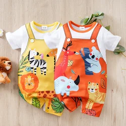 Baby Short Sleeved Jumpsuit Cartoon Cute Animal Costume Baby Round Neck Summer Crawling Costume Holiday Costume