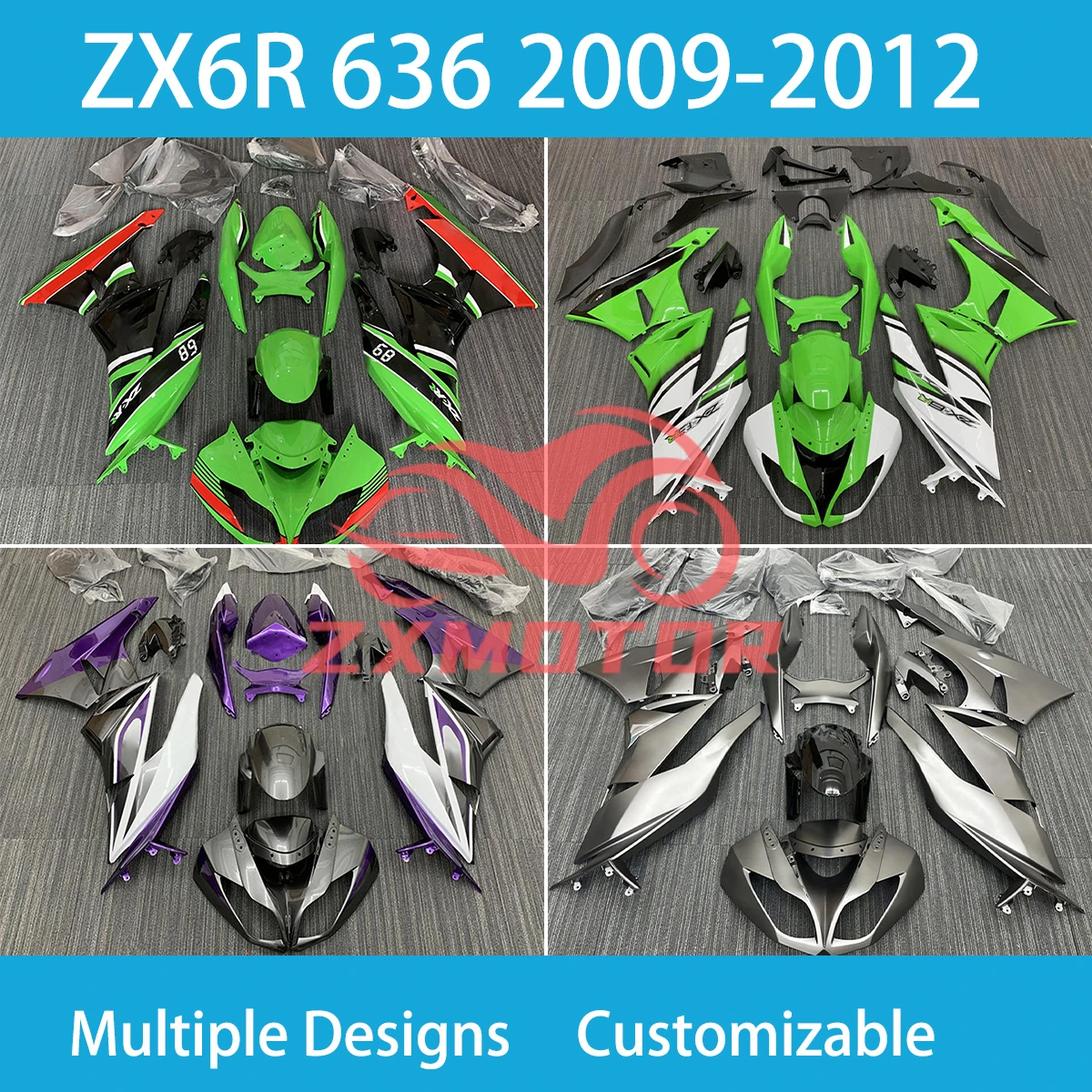

100% Fit Fairings ZX 6R 2009 2010 2011 2012 Motorcycle Aftermarket Fairing Kit Panel ABS Plastic for KAWASAKI 636 ZX6R 09-12