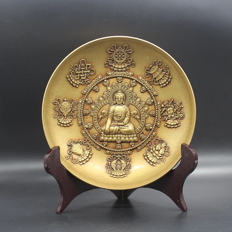 Temple family Effective protection Om mani padme hum Mantra Sakyamuni Tathagata Buddha Eight auspicious symbols talisman statue view 2