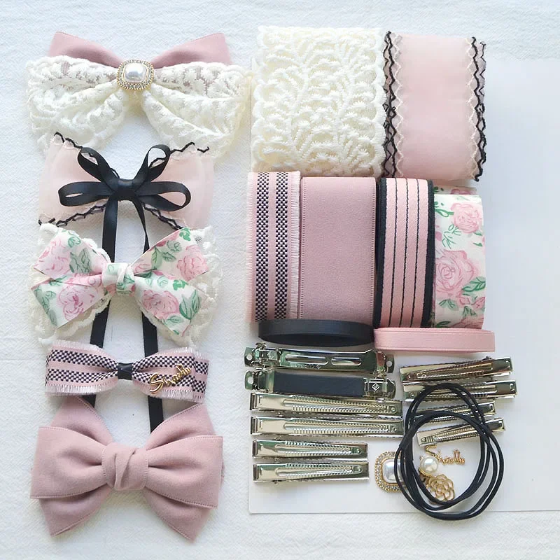 Satin Organza Tulle Ribbons Set Trim Lace Fabric DIY Hairbow Materials Mix Style Christmas Decorations Grosgrain Silk Ribbon