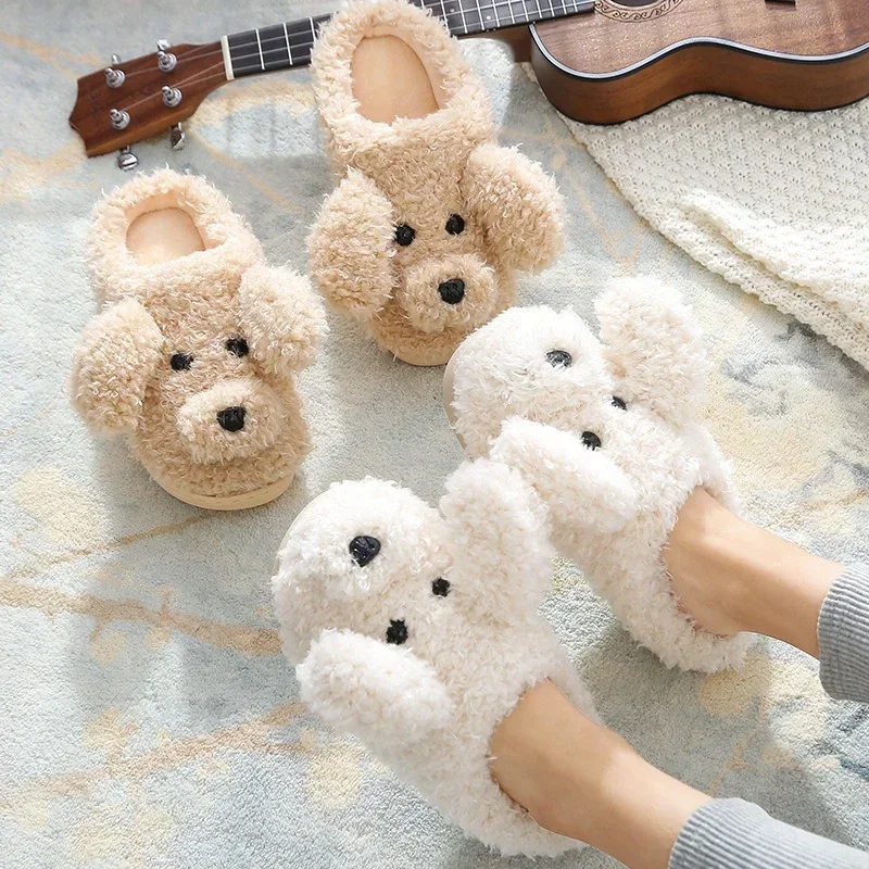 Couples Home Slippers Warm Plush Women Men Slipper Winter Shoes Indoor New Fashion Non Slip Casual Cute Cartoon Animal Slides