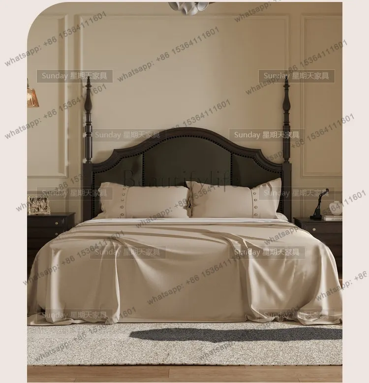 

8Neoclassical Roman column double bed French light luxury retro solid wood bed 1.8 meters