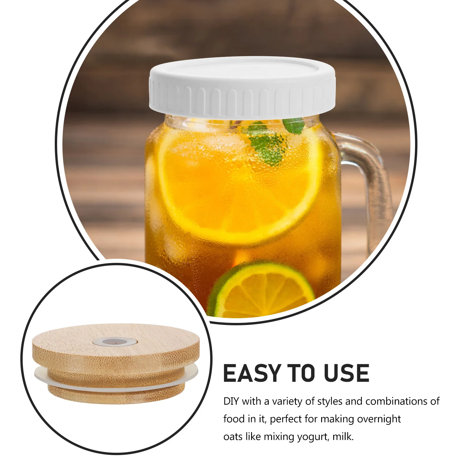 

2 Pcs Can Straw Lid Canning with Hole Bamboo Lids Holes for Glass Jars Household Mug