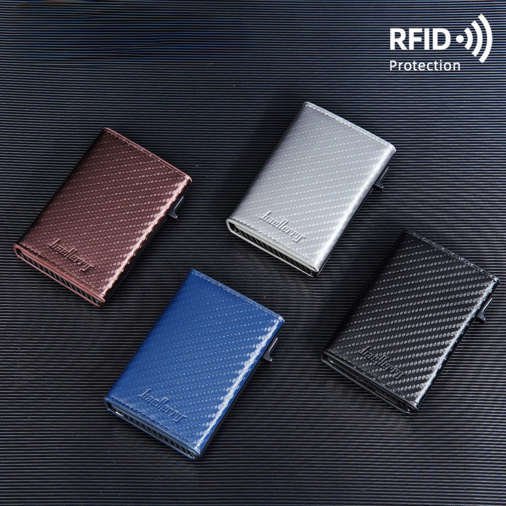 

Мужская сумка для карт из углеродного волокна с RFID-антимагнитной боковой алюминиевой коробкой, автоматическая сумка для поп-карт