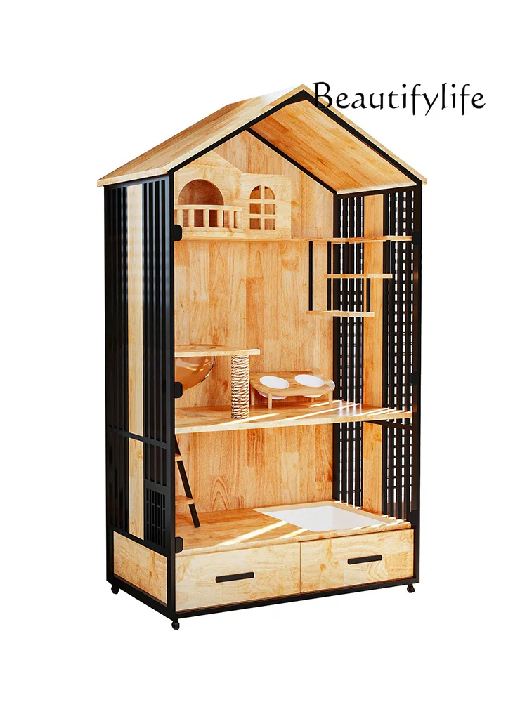 Cat Villa Solid Wood Luxury Home Indoor Cat House Panoramic Super Large Three-Layer Space Cat Cabinet