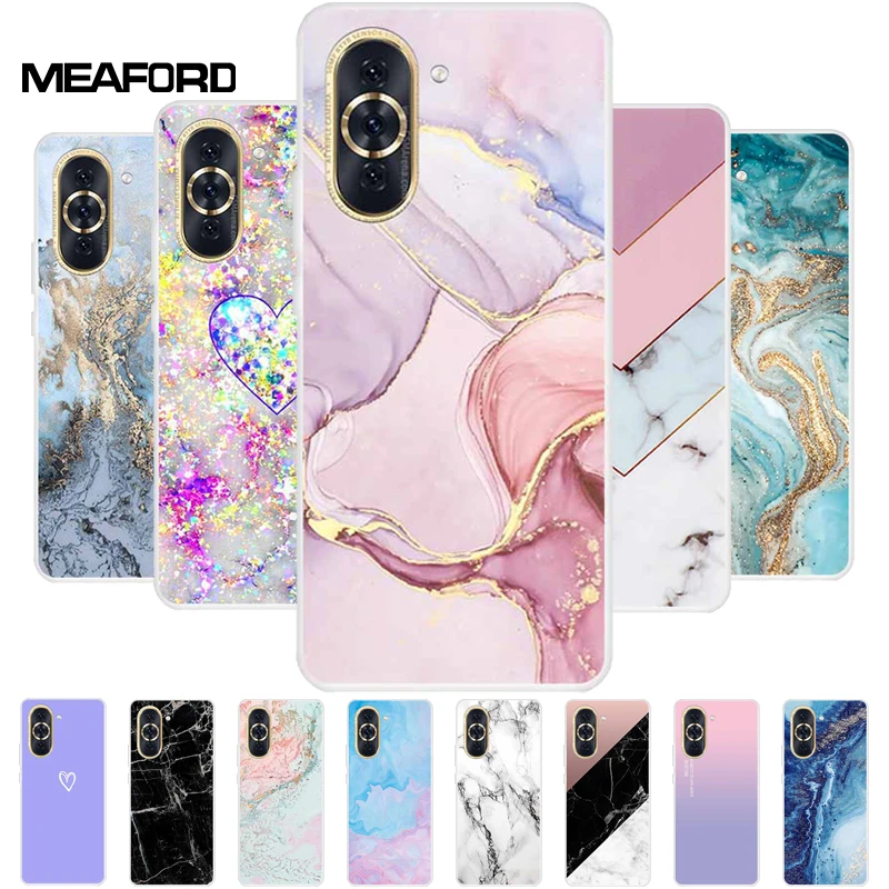 화웨이 노바 10 프로용 투명 대리석 소프트 TPU 실리콘 후면 커버, 폰 케이스, 펀다 코크 노바 10 프로용