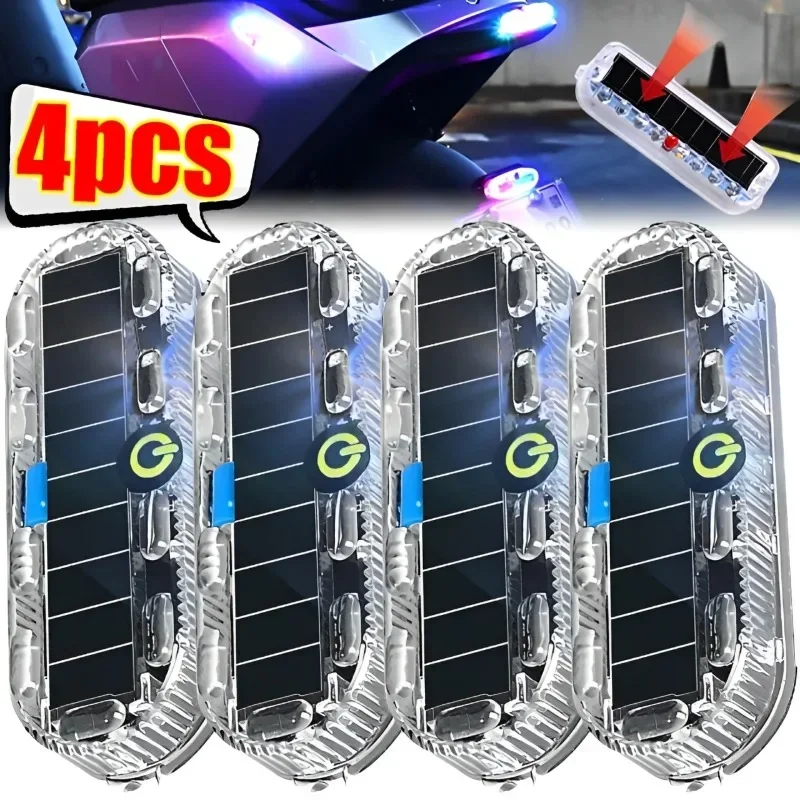 4/1Pcs Solar Warning Light Car Rear Collision Prevention Breathing Light Motorcycle Electric Vehicle LED Car Tail Flashing Light